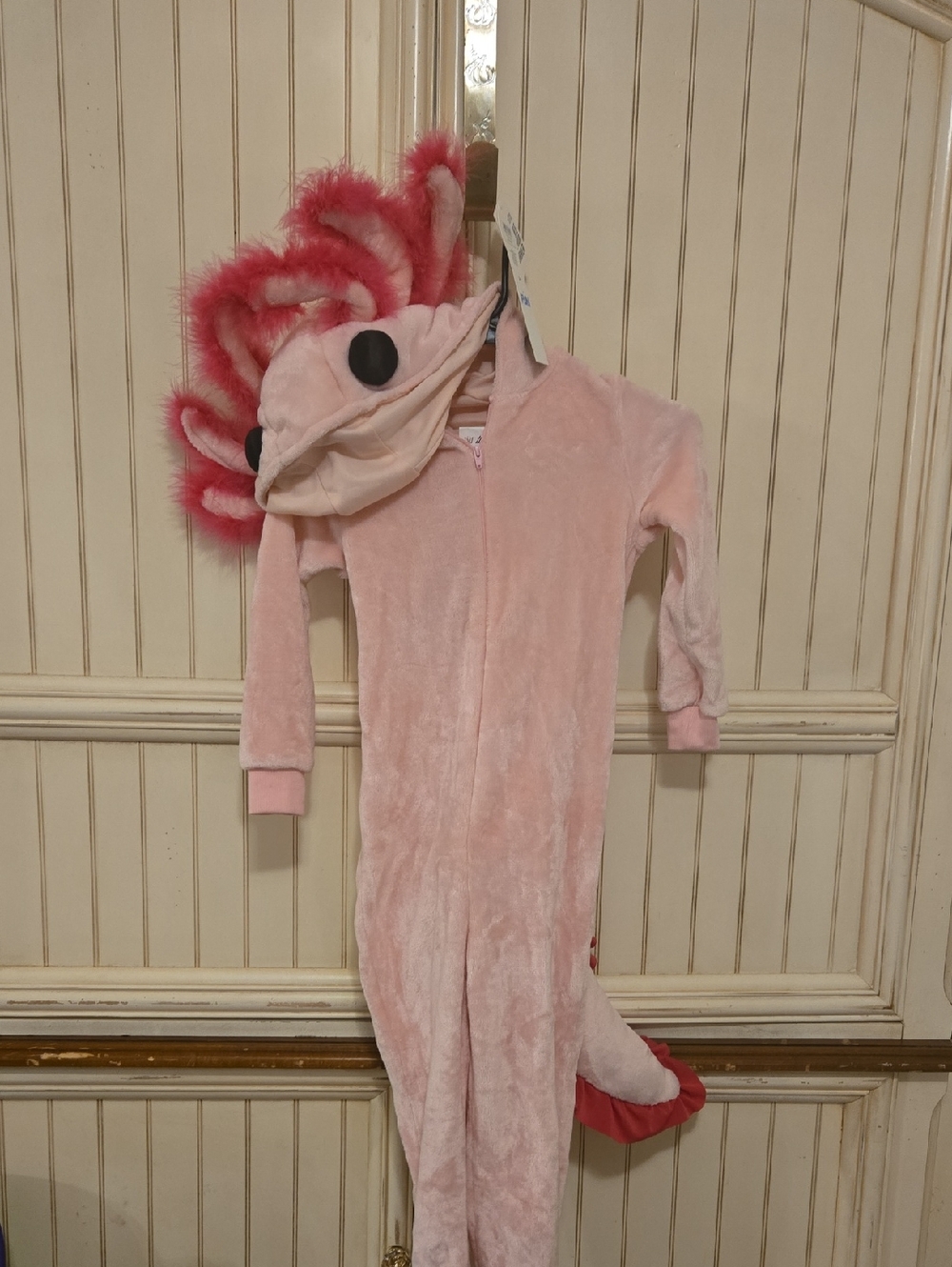 Kids Pink Plush Sea Axelotl Costume - Hooded One-Piece